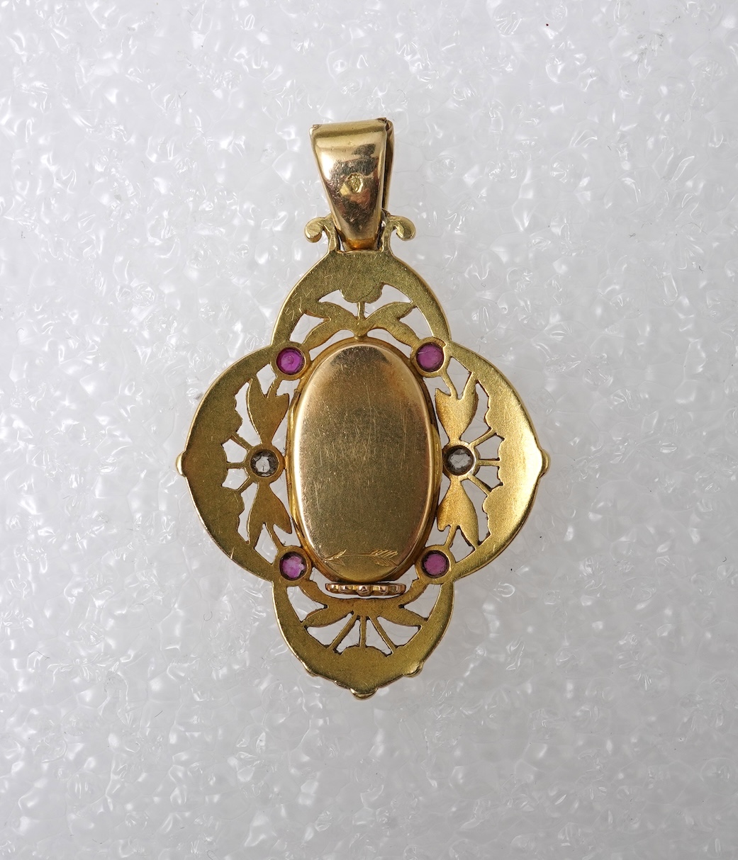 An Art Nouveau ruby and diamond locket pendant, France, circa 1900